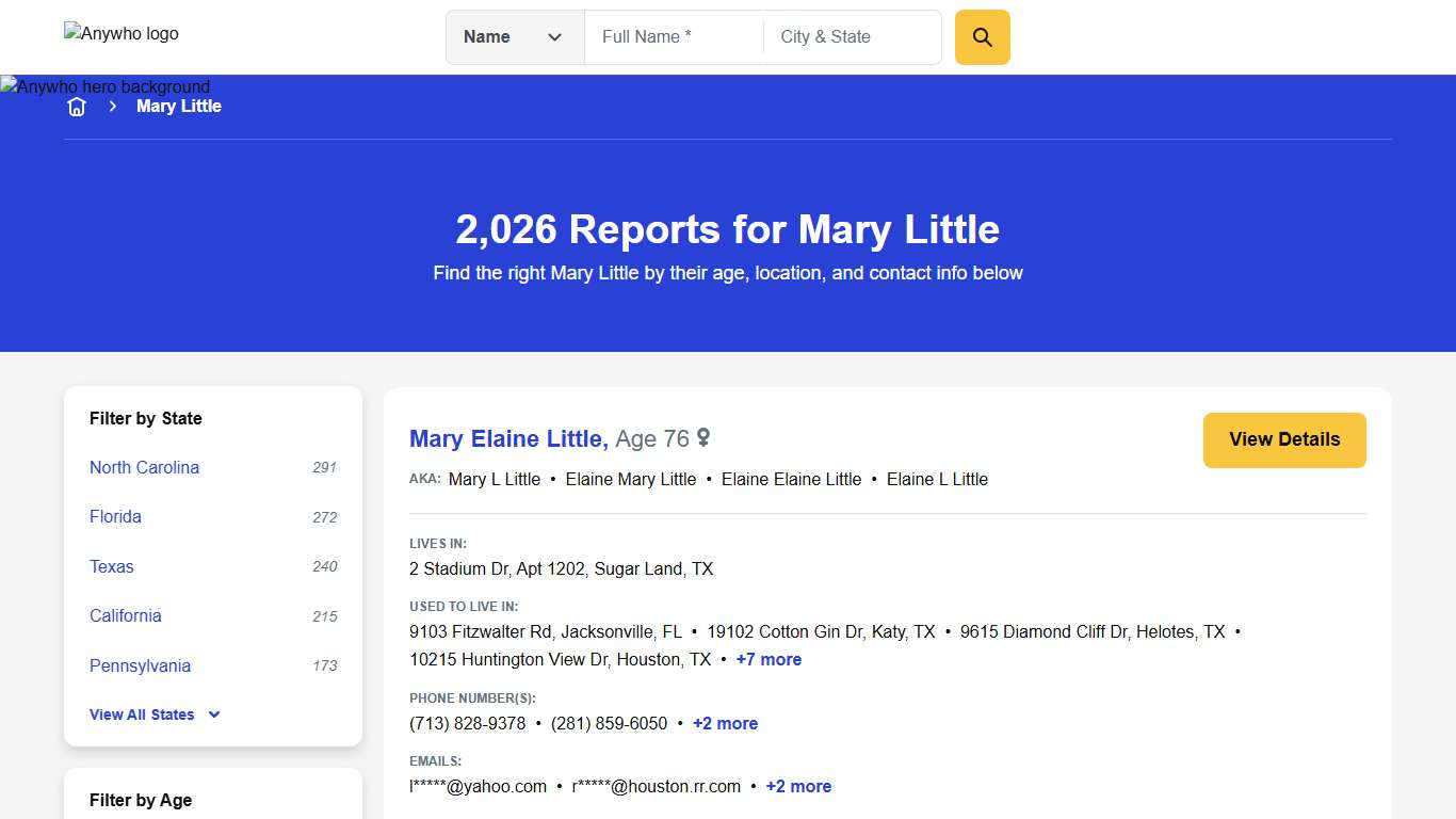 2,026 Reports for Mary Little | Anywho