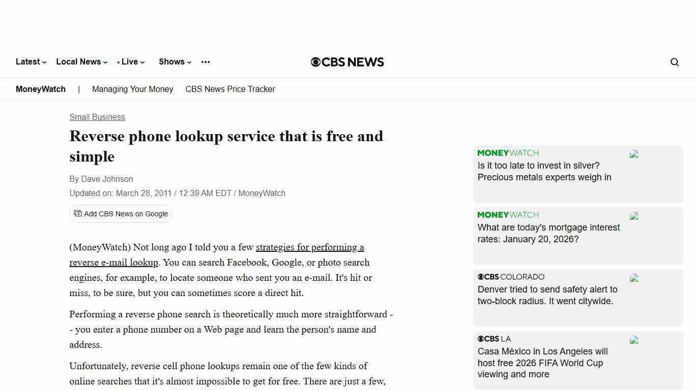 Reverse phone lookup service that is free and simple - CBS News
